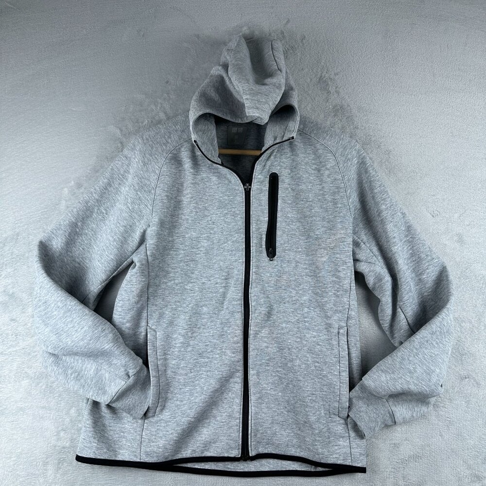 UNIQLO Mens Sweat Hoodie Jacket Full Zip Up Size Small Long Sleeves Heather Gray